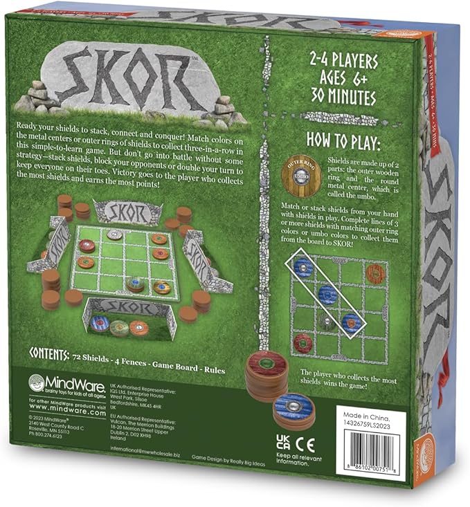 MindWare Skor: A Stacking Strategy Board Game for Kids Ages 6 &amp Up - Family-Friendly Color-Matching Shield-Collecting Games for Families &amp Classrooms - 2 to 4 Players 30-Min Playtime