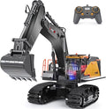 kolegend Remote Control Excavator Toy 1/14 Scale RC Excavator 22 Channel Upgrade Full Functional Construction Vehicles Rechargeable RC Truck with Metal Shovel and Lights Sounds