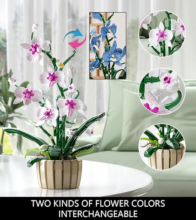 Icons Orchid Flowers Building Set Exquisite Orchid Bonsai for Adult- Compatible with Lego Flowers Ideal for Mothers and Valentine's Day Display (1192pcs)