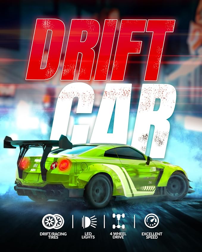 RACENT RC Drift Car 1:20 Scale Remote Control Car with LED Light 2.4GHz 20KM/H 4WD High Speed RC Vehicle Racing &amp Drifting Tires Two Batteries Toy Idea Gift for Adults Boys Girls and Kids (Gr