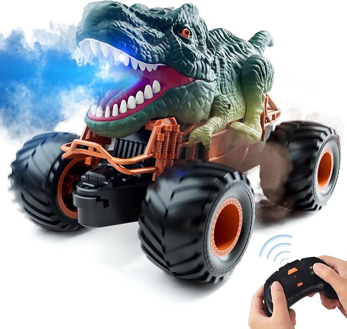 Bennol Remote Control Dinosaur Car 2.4Ghz RC Truck for Toddlers Electric Hobby RC Car Toys with Light &amp Sound Spray Birthday Gift for 3 4 5 6 7 8 Year olds Kids Boys Girl