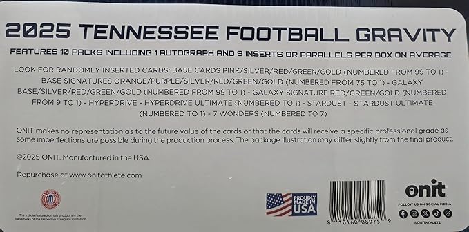 2025 Onit Gravity College Football Card Hobby Box (Tennessee Volunteers)