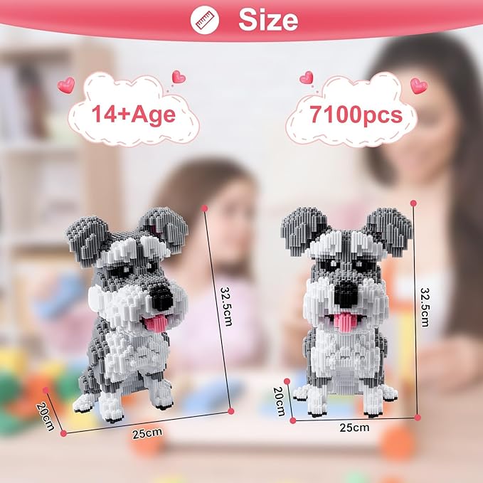 Schnauzer Dog 7100 Piece Micro Building Blocks Set for Teens &amp Adults – Advanced 3D Construction Kit STEM Fine-Motor Skill Toy Birthday Family Indoor Creative Play