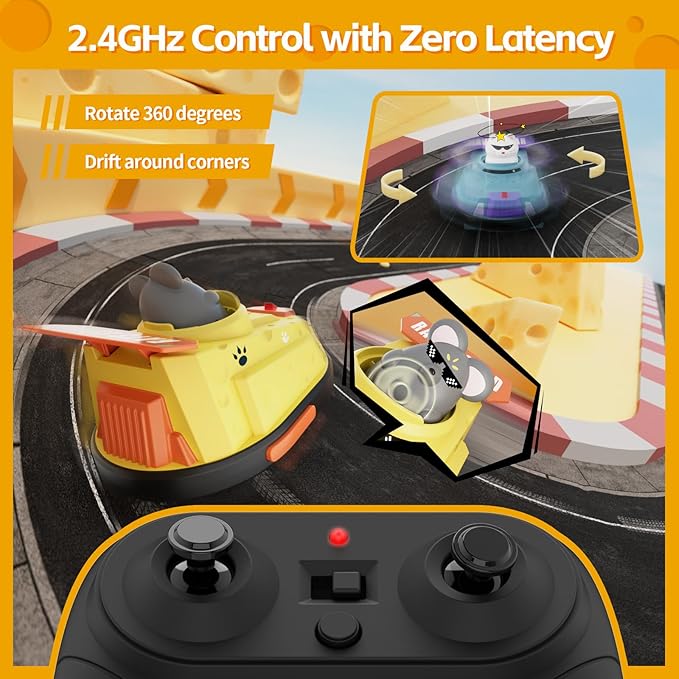 2 Pack Remote Control Car RC Ejecting Bumper Car for Kids Cat and Rat War Cheese Bumper Car Car Toys for Ages 5-7 Christmas Birthday Gifts Toys for 3 4 5 6+ Year Old Boys Girls