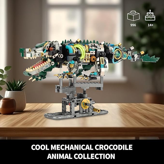 Ideas Mechanical Crocodile Building Set - Alligator Animal Toy with Display Stand and Light Compatible with Lego Dinosaur STEM Gift for Adults &amp Teens Boys Ages 14+ (996 PCS)
