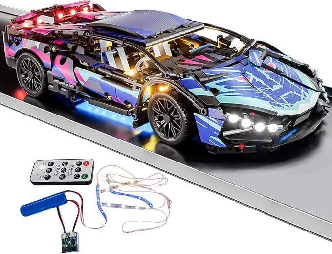 Sport Race Car Building Block Sets for Adults BoysRacing Supercar Toys Kits with LED Lights Collectible 1:14 MOC Model Construction Birthday Gifts for Teens Age 8-12 12-1614 14+(1314 PCS)