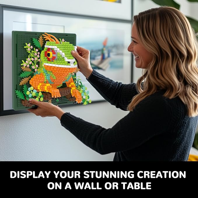 Chameleon Animal 3D Wall Art Micro Mini Building Blocks Set Unique Home Wall Decor or Table Display No Compatible with Lego Ideal Gift Toy for Adults &amp Boys Girls 14+ (1376 PCS)