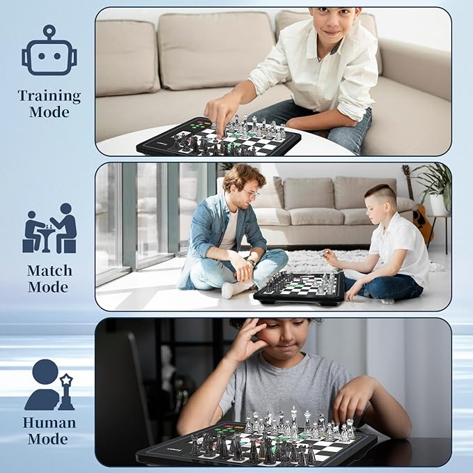 Electronic Chess Set Computer Chess Game Smart Chess Board Chess Set Board Game Electronic Chess Game LEDs Built-in Battery Great Partner for Play and Practice