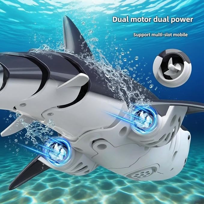 Remote Control Shark Pool Toy with 2.4GHz RC Submarine Boat Robo-Style Fish Tail Fish Pool Toy for Boys Girls Ages 6-12 Water Spray Function -Fun Robo Fish Toys for Kids Outdoor Water Play (Black)