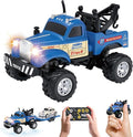 MOONTOY 1:64 Scale Mini Alloy Truck RC Car with LED Lights 2.4Ghz Remote and App Control Toy Car 3-Speed Adjustment Pocket Toy Car for Kids 4-8 Years and Adults (Blue)