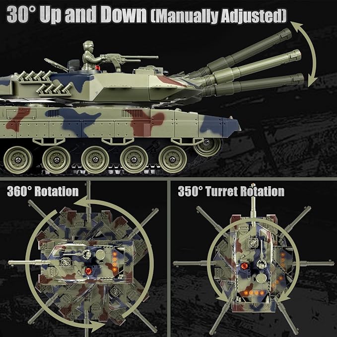 1/24 Remote Control Tank 2.4GHz German Leopard II RC Tank &amp Recoil Force &amp 330°Turret Rotation. Army Toys Infrared Battle Toys with Smoke and Sound Effect Gift for Boys