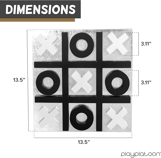 Play Platoon Magnetic Tic Tac Toe Game - Large Metal and Wooden Wall Mounted Board Games - 13.5 Inch Table Top or Wall Mounted Farmhouse Rustic for Game Room - Black &amp White