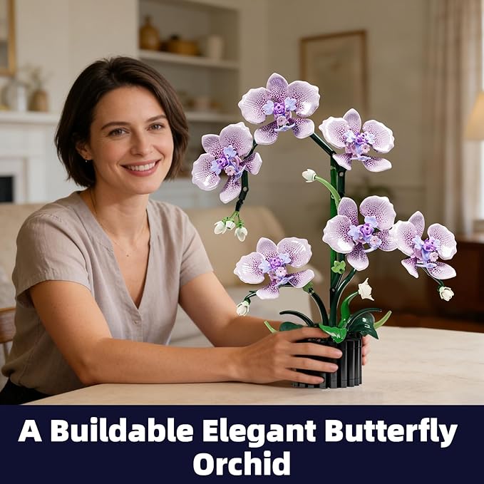 Botanicals Orchid Building Set for AdultsFake Orchid Artificial Plant Collection for Home Office Desk DecorIdeal Gifts for Mother's Day Anniversary Birthday for Ages14+