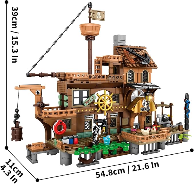 RiceBlock Pirate Ship Building Toys Pirate Wharf Themed City Store Building Bricks Sets for Boys Age 8-12 573 Pieces