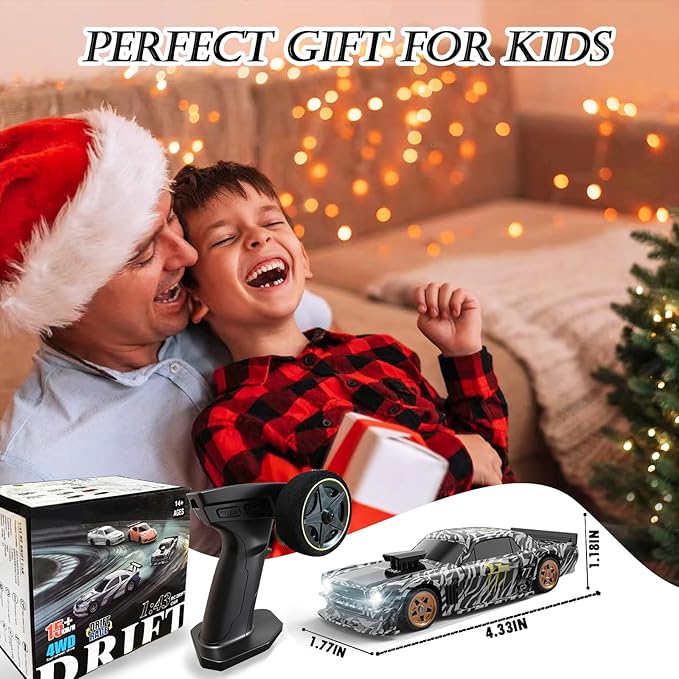 1/43 Mini RC Drift Car with Gyroscope 2.4GHz 4WD Full Proportional High Speed Micro Hobby RC Cars with Lights Racing Tires Fast Small Remote Control Car Toy Model Gift for Adults Kids Boys Girls