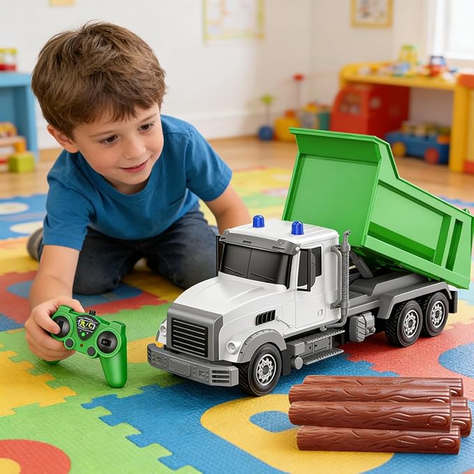 Remote Control Construction Dump Truck Toy RC Vehicle6 Channel Truck Toys with 6 pcs Wood2 Rechargeable Batteries1/24 Scale Dump TrucksBirthday Gifts Ideas for Boys Age 3-8 Year Old