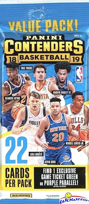 2018/19 Panini Contenders NBA Basketball Factory Sealed JUMBO FAT PACK with EXCLUSIVE Green Ticket or Purple Parallel Look for Rookies &amp Autos of Luka Doncic Deandre Ayton Trae Young &amp More!
