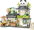 Street View Tea Shop Mini Building Blocks Set Cute Panda Animals Building Toys Girls 6-12 Simulation Architecture Construction Toy Birthday Gift for Kids Adults (860PCS)