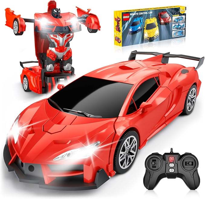 Transform Remote Control Car RC Cars for Boys Age 3-5 6-8 One-Button Transform Toy Cars 2.4GHz 360° Spin 1:16 Scale Flashing Headlight3-8 Year Old Grandkids Christmas Birthday Gifts