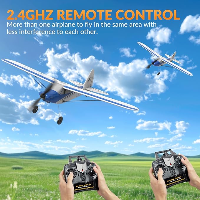 VOLANTEXRC RC Plane Trainer Sport Cub 4CH Remote Control Airplane with Prop Saver 6-Axis Gyro Stabilizer &amp 3 Modes to Fly Radio Controlled Aircraft RTF for Beginners &amp Adults (500mmBlue)