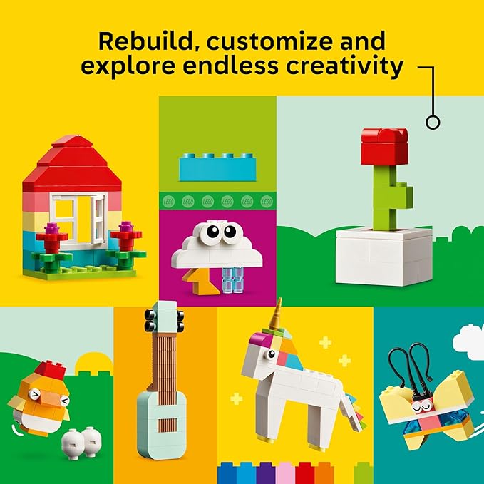 LEGO Classic Vibrant Creative Brick Box Building Blocks - Sensory &amp Learning Toys for Boys &amp Girls Ages 4+ Years - Pretend Play Preschool Toys - Gift for Birthdays - 11038