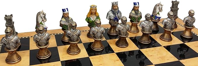 Medieval Times Crusades RED &amp Green Busts Set of Chess Men Pieces Hand Painted - NO Board
