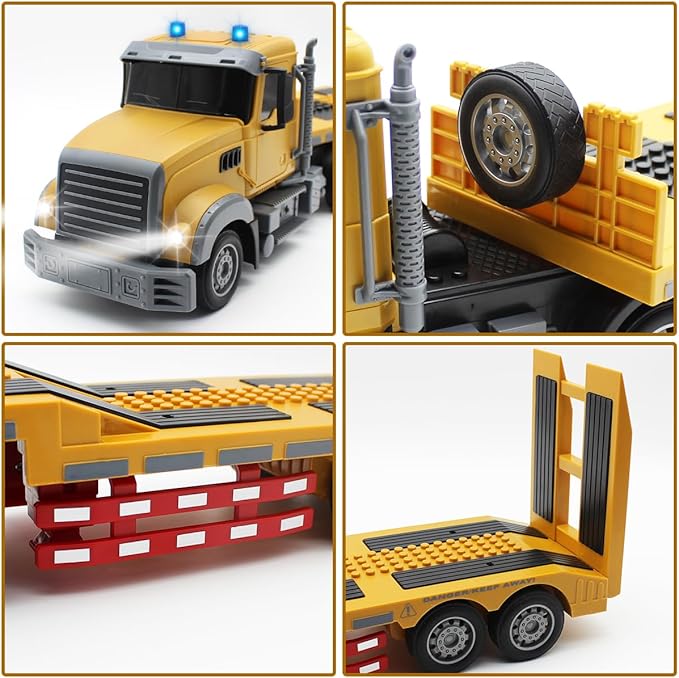 RC Semi Truck Remote Control Semi Truck and Trailer Toy 22.5 Inch 2.4Ghz Semi Truck Toy with Sound and Lights Road Roller Model 1/24 RC Construction Vehicles Toy for Adults &amp Kids Boys