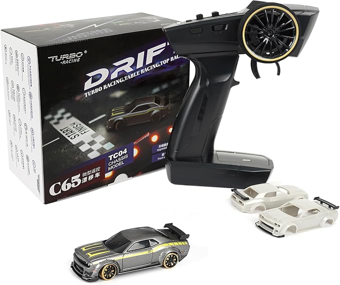 Turbo Racing 1:76 Scale RC Drift Car Table Racing 2.4GHZ Remote Control Mini Model Car with Gyro Full Proportional RTR for Adults Toys (C65)