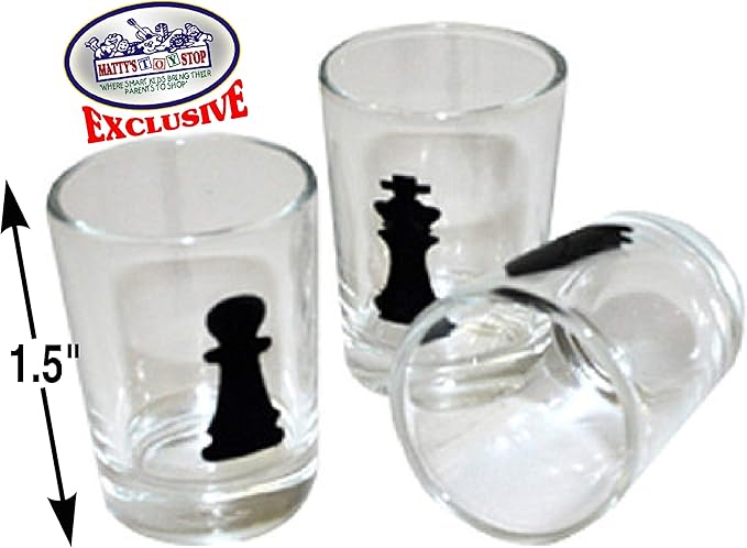 Matty's Toy Stop Small Shot Glass Chess Set Drinking Game Set (10 x 10) with Plastic Shot Glasses (1.5) and Glass Game Board - Drunken Chess