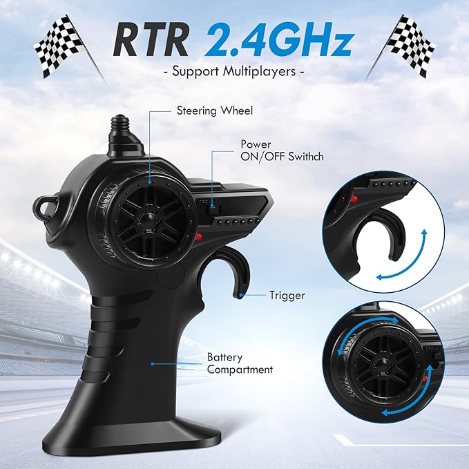 Remote Control Car Remote Control Truck 2.4Ghz All Terrain Off-Road Monster Truck 20 KM/H Rc Cars with LED Bodylight and 2 Rechargeable Batteries Toys for Boys