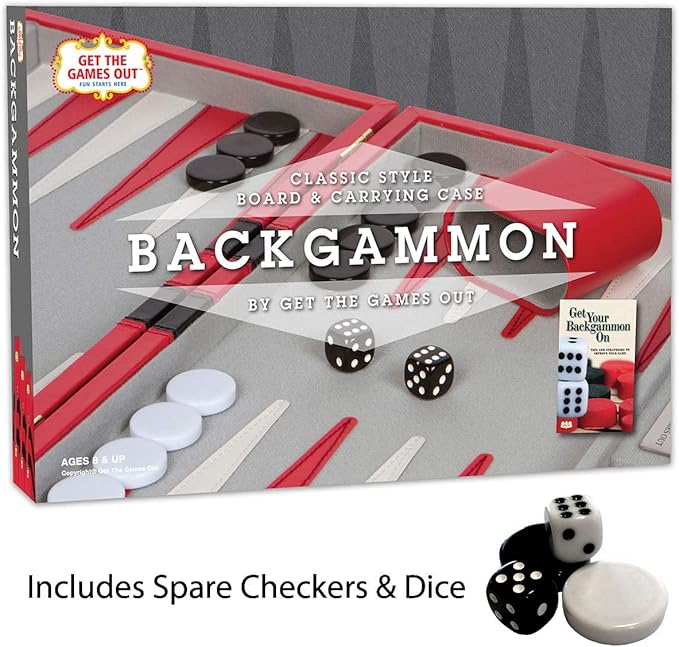 Get The Games Out Top Backgammon Set - Classic Board Game Case - Best Strategy &amp Tip Guide - Available in Small Medium and Large Sizes (Red Medium)