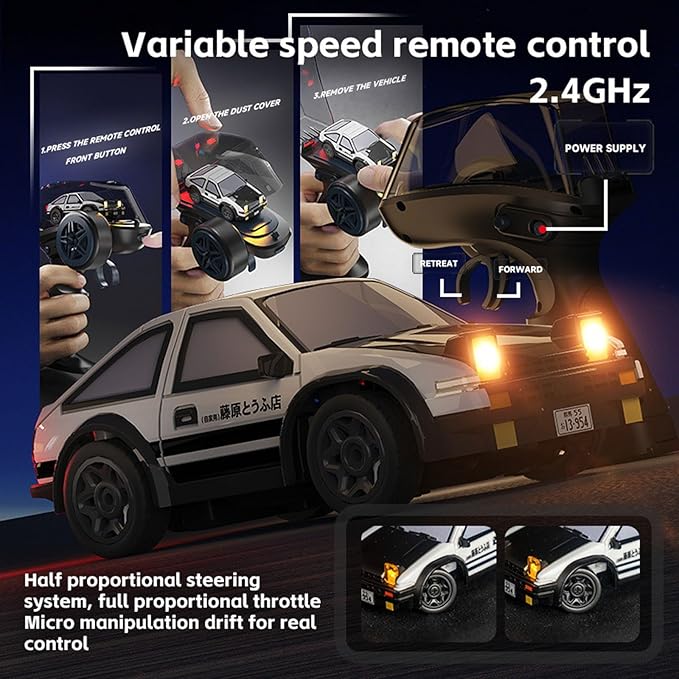 1/64 Scale Drift RC Car 2.4Ghz Mini Sports Car 4WD RC Truck Model Toys Full Proportional with Replaceable Tires Gift for Adults and Kid