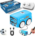 Magic Mini Bus Follows Line Car Inductive Mini Interactive Cars Follows The Line Intelligent Line Tracking System with Dynamic LED Expressions Educational STEM (Blue)