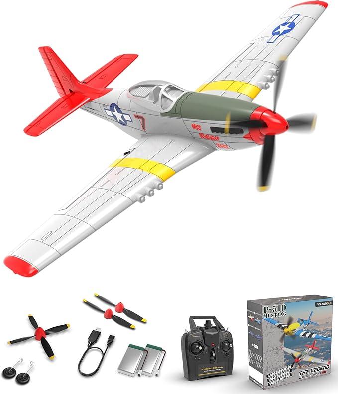 VOLANTEXRC RC Plane 4 Channel Remote Control Airplane Fighter RTF with 6-Axis Gyro 3 Modes &amp Aerobatics Easy to Fly 2.4GHz Radio Controlled Aircraft for Beginners &amp Adults P51D Mustang Re