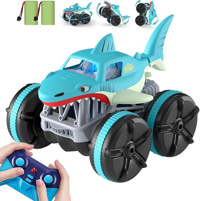MaxTronic Remote Control Car Amphibious 2.4 GHz 4WD 1:14 Scale All-Terrain Waterproof Remote Control Monster Truck RC Boat Shark Car Toys for 3-12 Years Old Boys Girls