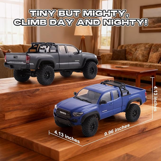 FMS FCX24 TOYOTA TACOMA 1/24 RC Crawler 4x4 RC Truck Crawler Official Licensed Scale RC Rock Crawler with 2-Speed Transmission High Torque Motor All-Metal Bearings RTR RC Car for Adults (RED)