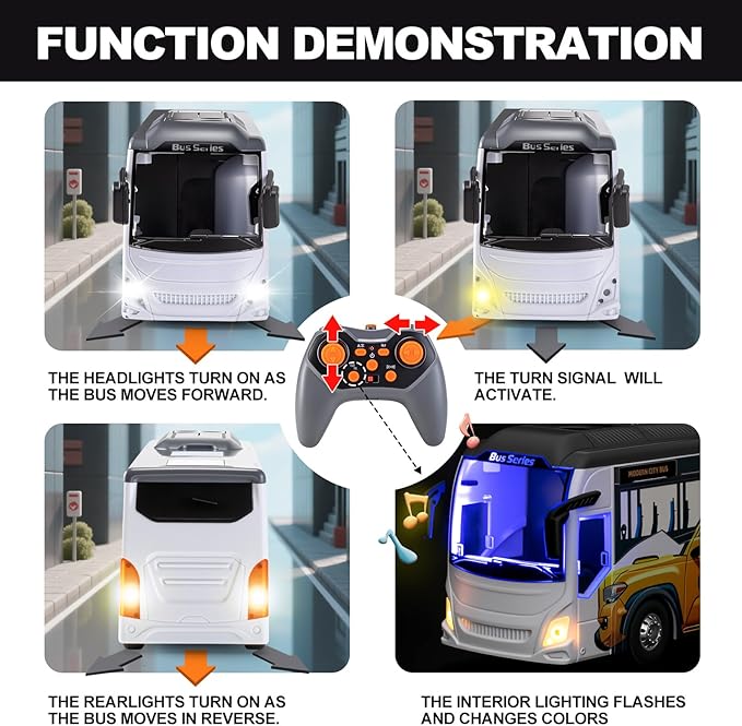 9 Channel RC Bus for Kids 2.4G Remote Control City Buses with LED Lights &amp Music Model Vehicle Car with 2 Batteries Birthdays Gift for Children Boys Girls Ages 3+ (City Bus)