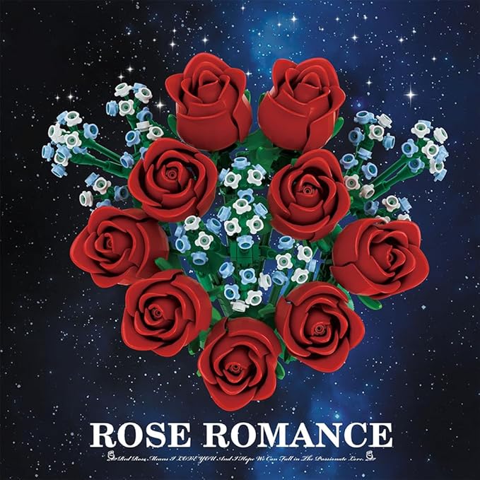 39090 Rose Romance Building Blocks Flower Set 649 Pieces of Floral and Plant Series Block Sets Adult Creative Enthusiast Model Gifts and Unique Collectibles Can be Used for Room Decoration