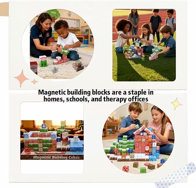 150PCS Magnetic Tiles Christmas Building Set STEM Sensory Toys with Santa &amp Reindeer Figures for Kids Ages 3-12 Gift Educational Magnetic Blocks for Toddler Boys Girls
