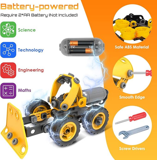 10 in 1 Kids STEM Building Toys Electric Building Blocks Toys Set for 5 6 7 8+ Year Old Boy Educational STEM Learning Construction Excavator Kit for Kids Age 4-8 5-7 6-8 8-10