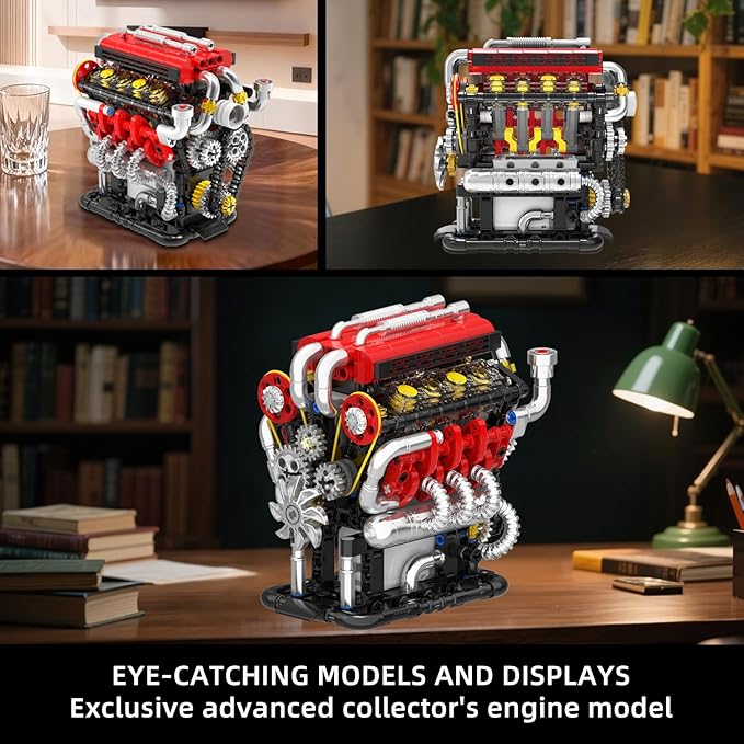 V8 Engine Building Set V8 Engine Model kit That RunBuild Your Own Mini V8 Model Engine Kit with MotorHome or Office DécorSTEM Physical Science Experiment Toy for Kids 8+ and Adults(538PCS)