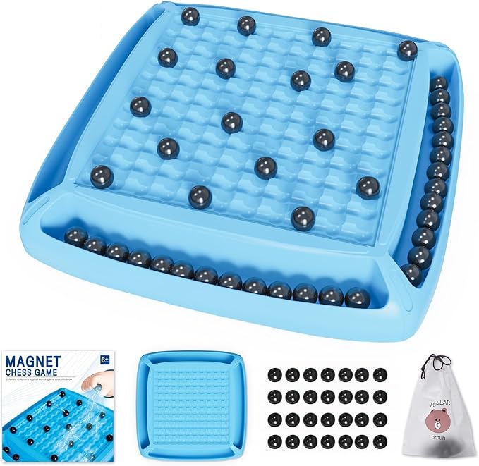 Magnet Game Magnet Chess Game for Kids 8-12 with 28pcs Magnetic Board Games for Kids and Adults Gifts for Boys &amp Girls 2-4 Players (Blue 28)