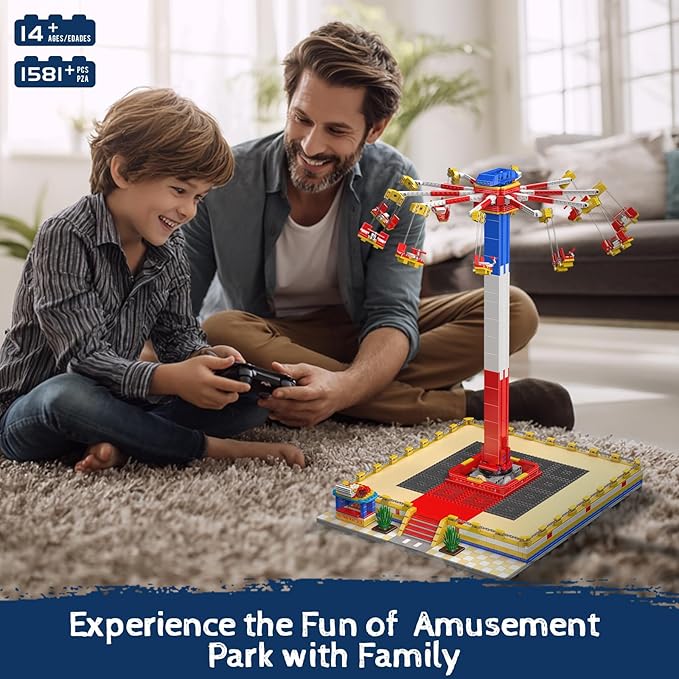 Mould King Flying Swing Ride Building Set Rotating Flying Chair Amusement Park Model Kit City Construction Building Blocks Set Home Decoration Gift for Teens Adults(1581 Pcs)