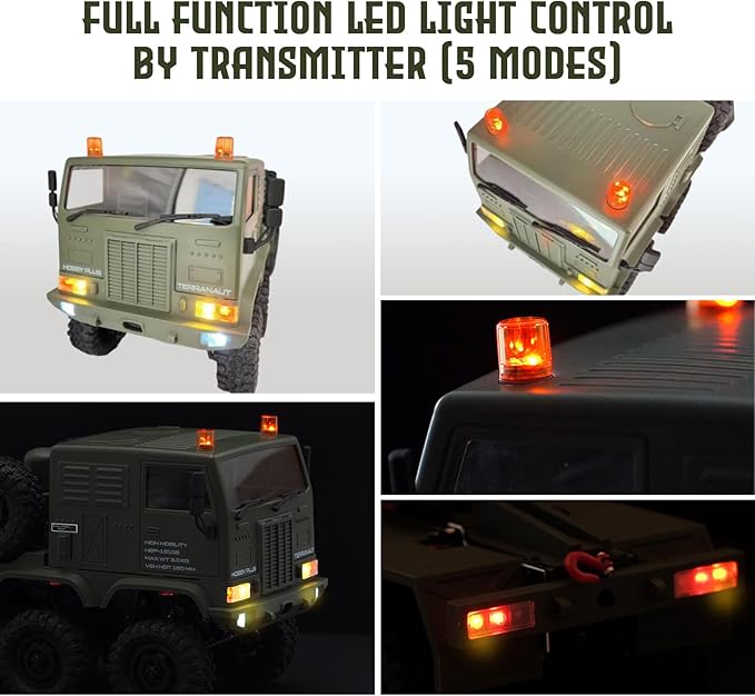 HOBBYPLUS Helidirect 1/18 RC Crawler CR18P Terranaut 8x8 RC Truck Remote Control Car w Full-Lock 8WD RTR Active All-Wheel Steering 2-Speed Transmission Recovery Winch LED Lights (Gray)