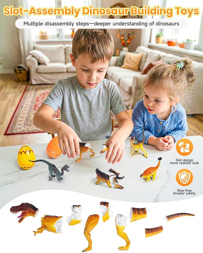 8Pcs Lifelike 3D Puzzles for KidsDinosaur Building Toys for 5 6 7 8+ Year Old Boys GirlsSlot-Assembly Building BlocksDinosaur Realistic Figures SetEducational Toys Ideal for ClassParty