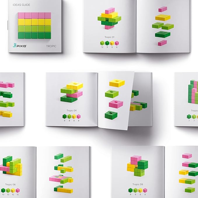 PIXIO Tropic - Tiny Magnetic Blocks Building Toy in The Pixel Art Style with Free App - 5/16 Plastic Cubes with 6 Magnets Inside - Open Ended Toy - Creativity Toy for Ages 6+ - 60pcs