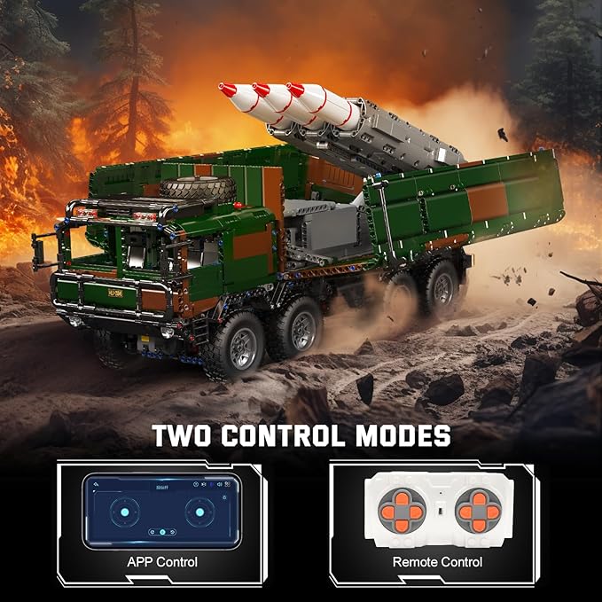 Mould King 20045 Military Vehicles Building Blocks Set RC Heavy All-Terrain Vehicle Box-Style 8X4 Missile Army Truck with 4 Motors Gift for Age 14+/Adult Collections Enthusiasts(4854+ Pieces)
