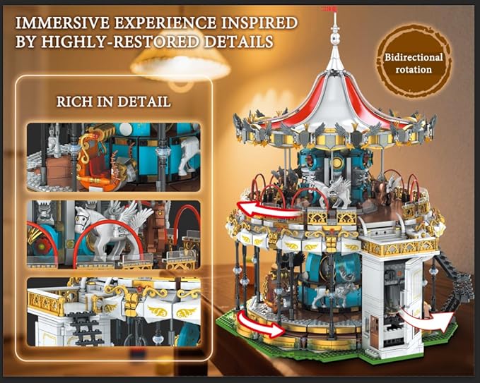 Sosuy Carousel Building Set Electric Motorized Merry-Go-Round Model Amusement Park Toy for Boy Girl Teen Birthday Gifts for Adult Kid Ages 6 7 8 9+ City Construction Theme Collection 5086pcs