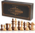 Wooden Chess Pieces Only-Heavy Weighted Tournament Chessmen with 2 Extra Queens-King Height 3.8 inch-Replacement of Missing Pieces-Exquisite Packaging
