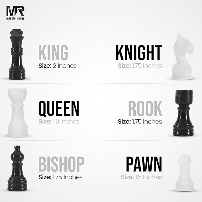 Marble Chess Set for Adults 10 Handmade Black &amp White Board Game with 32 Chess Pieces 2 Extra Queens &amp Storage Box Luxury Travel Game Elegant for Home Decor